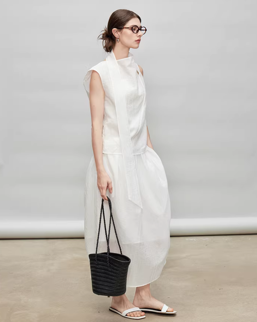 French Ribbon Sleeveless Top / Irregular Tulip Hem Skirt TEO0010