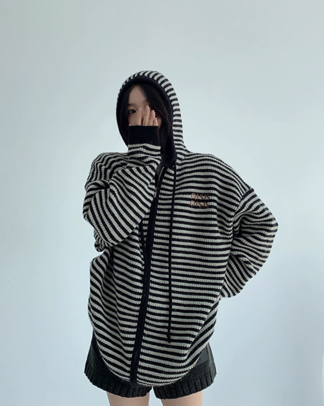 Thin Striped Knit Hoodie YLS1001