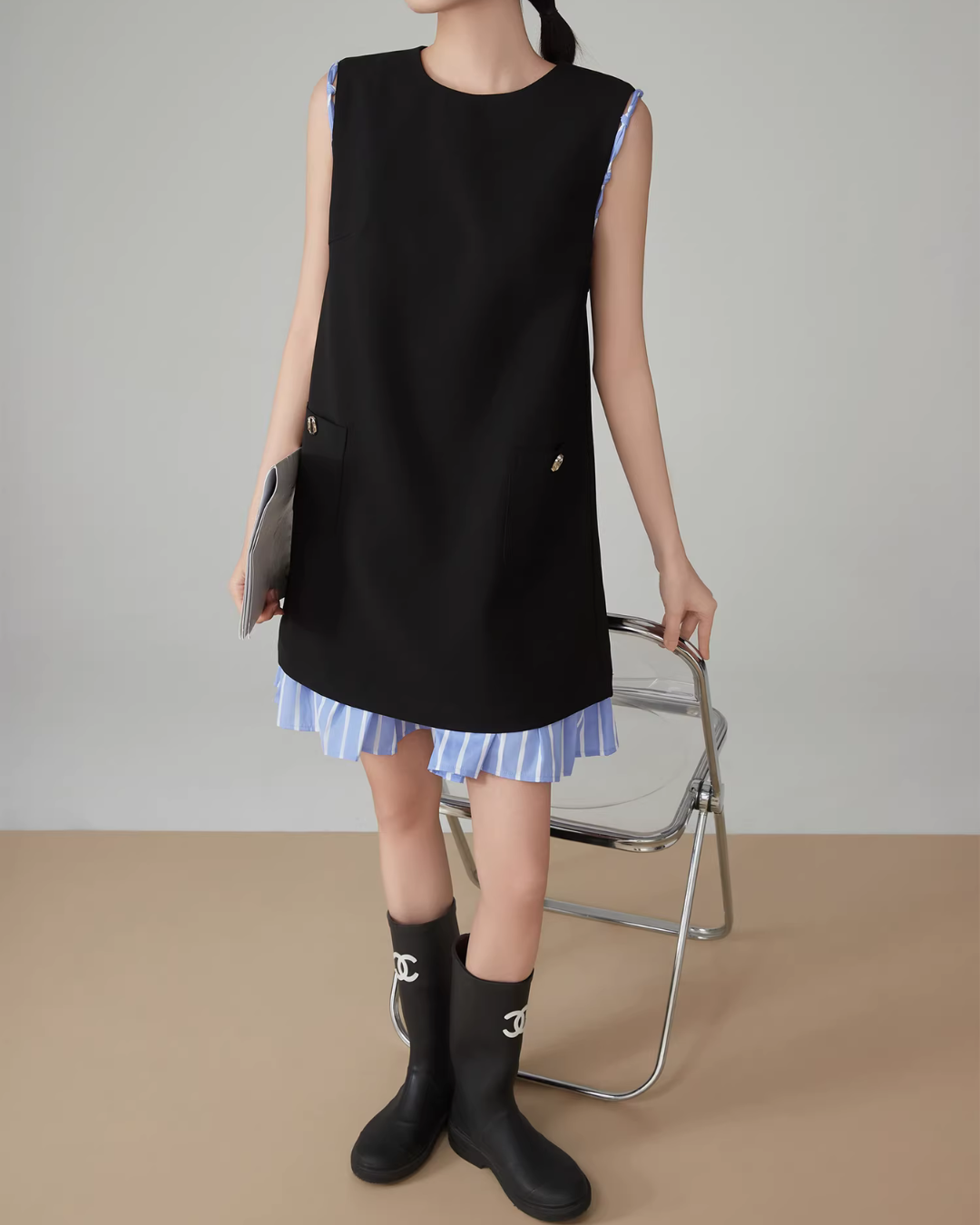 Striped Patchwork Sleeveless Vest Dress FER0066