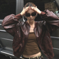 Striped Biker Leather Jacket  WWP0011