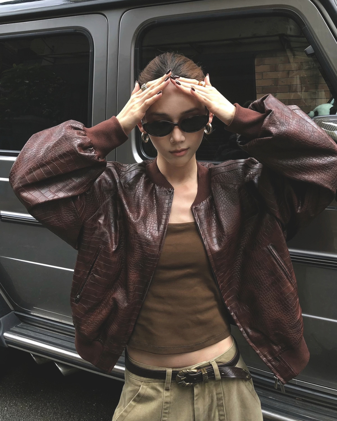 Striped Biker Leather Jacket  WWP0011