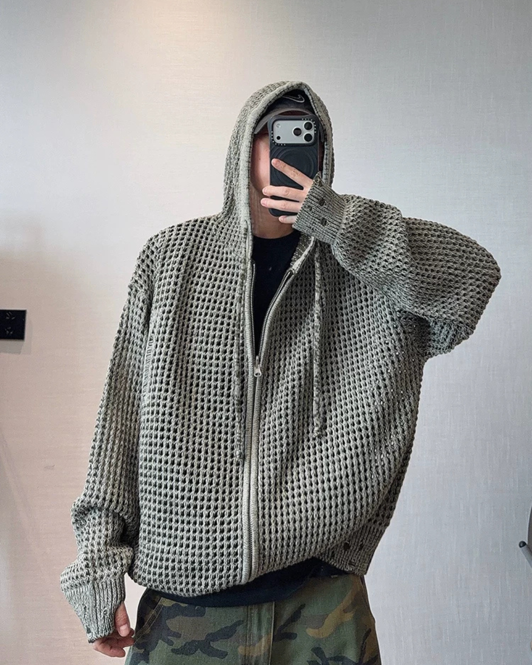 Reversible Mesh Zip-Up Knit Hoodie DAZ0010