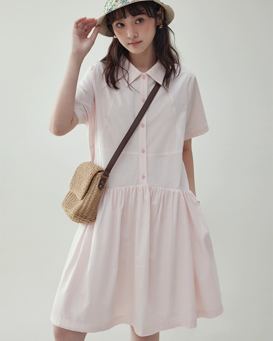 Relaxed Gathered Waist Cotton Dress AMU0027