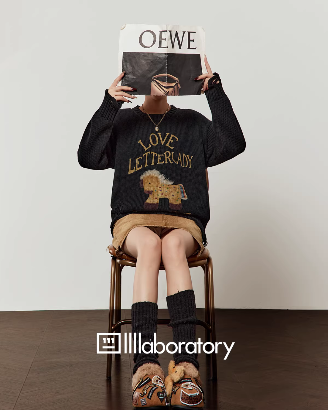 Horse Print Knit Top / Retro Mini Skirt LLA0637