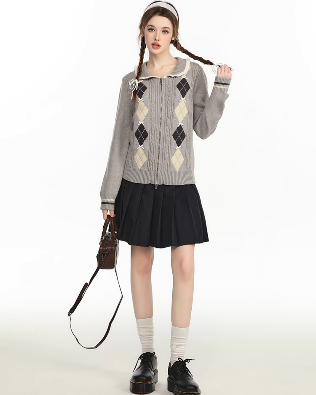 Argyle Knit Zip Tops CYN0120