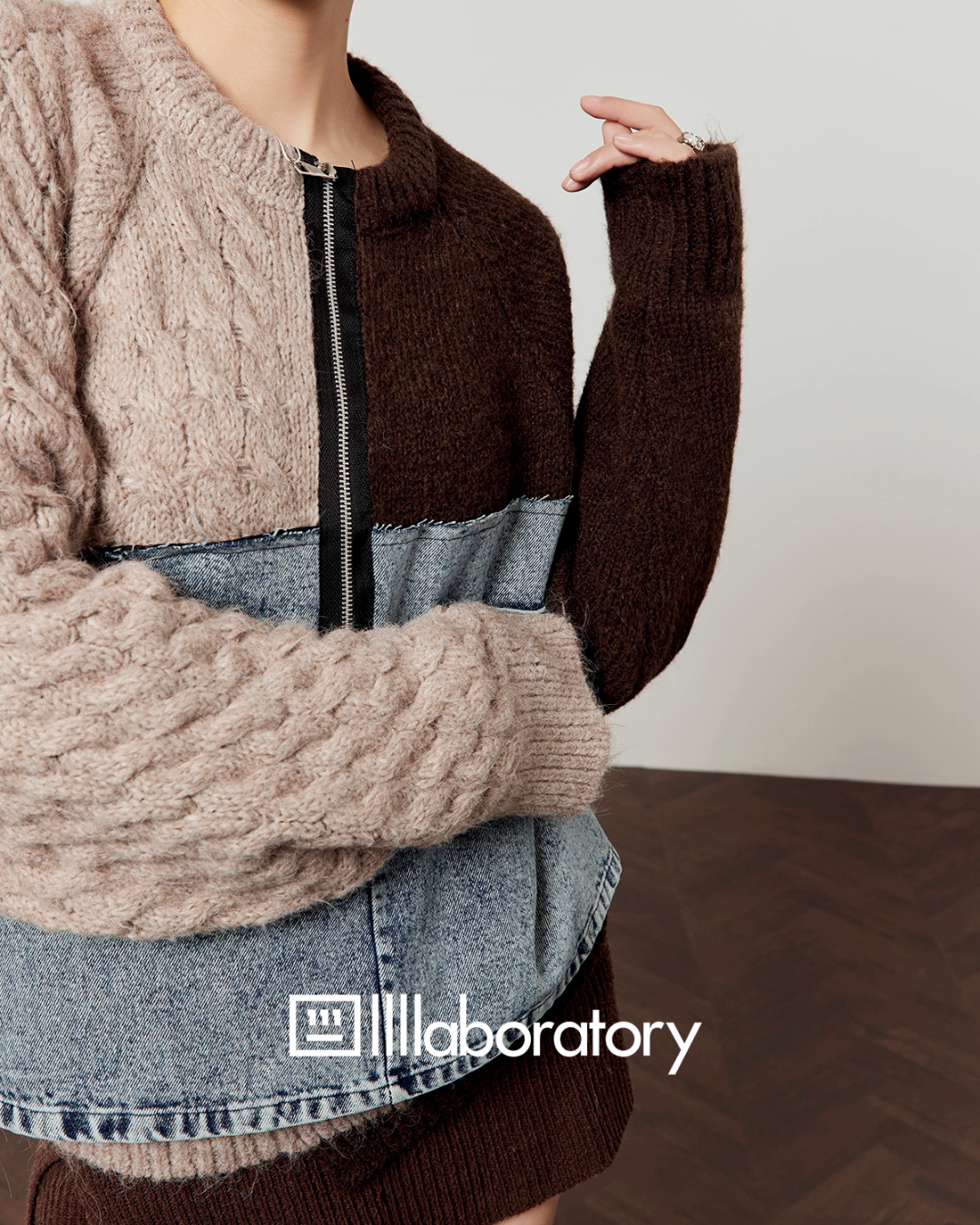 Color Block Denim Patchwork Top / Knit Mini Skirt LLA0578