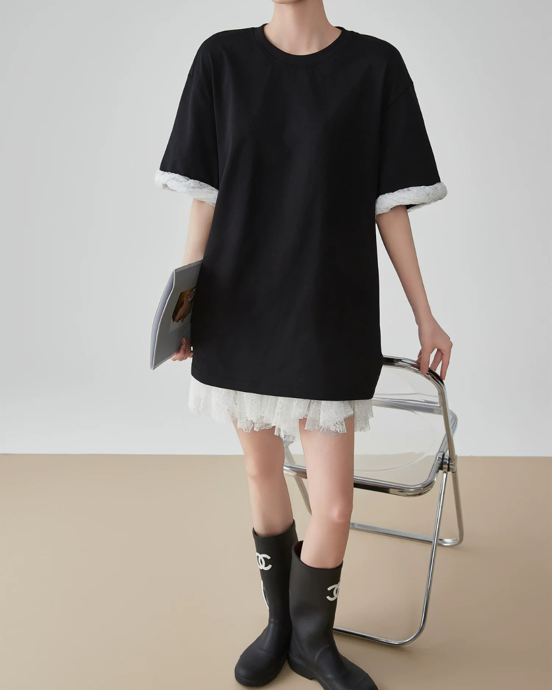 Sleeve Frill Color-Block Pullover FER0160