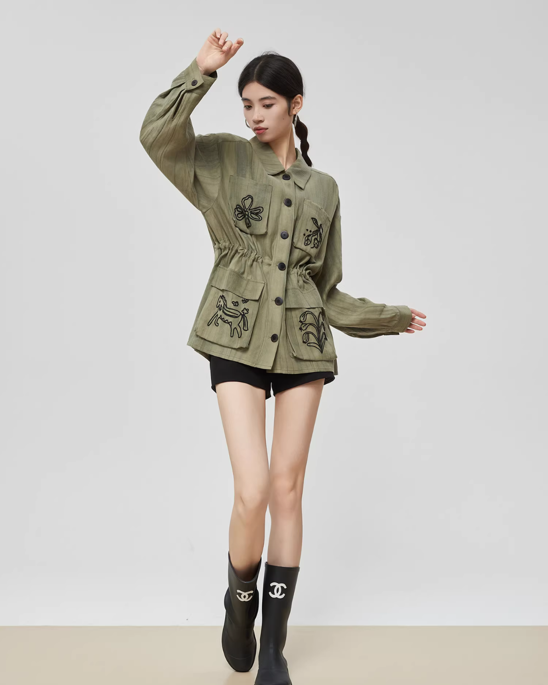 Retro Green Embroidered Shirt FER0045