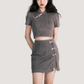 Metal Plate Buckle Cheongsam Tops & Skirt LLS0028