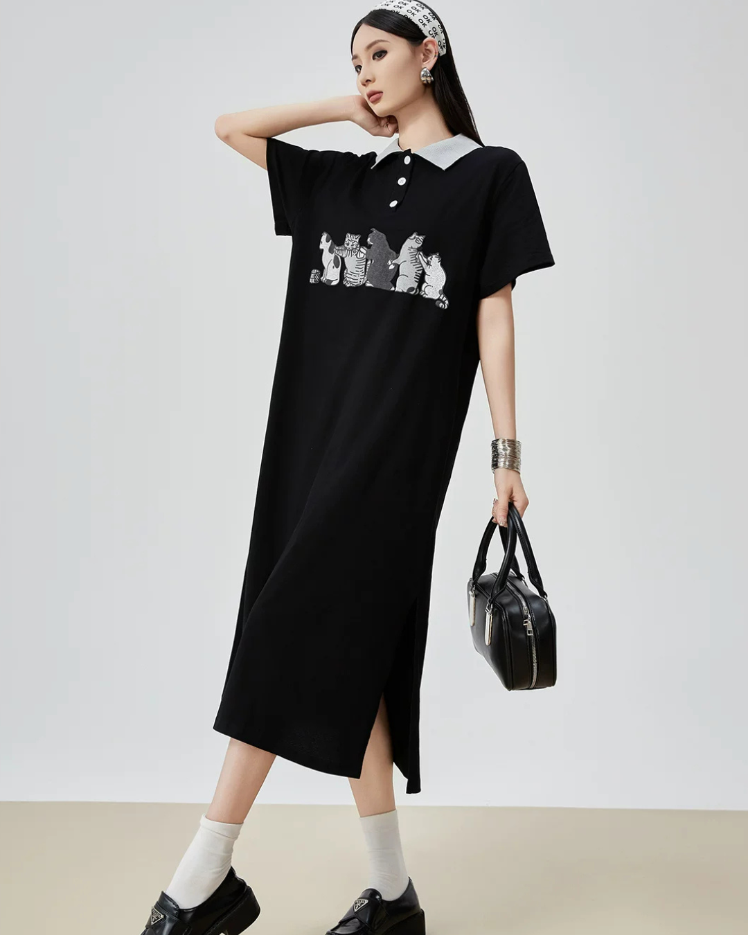 Cat Graphic Polo Long Dress FER0199