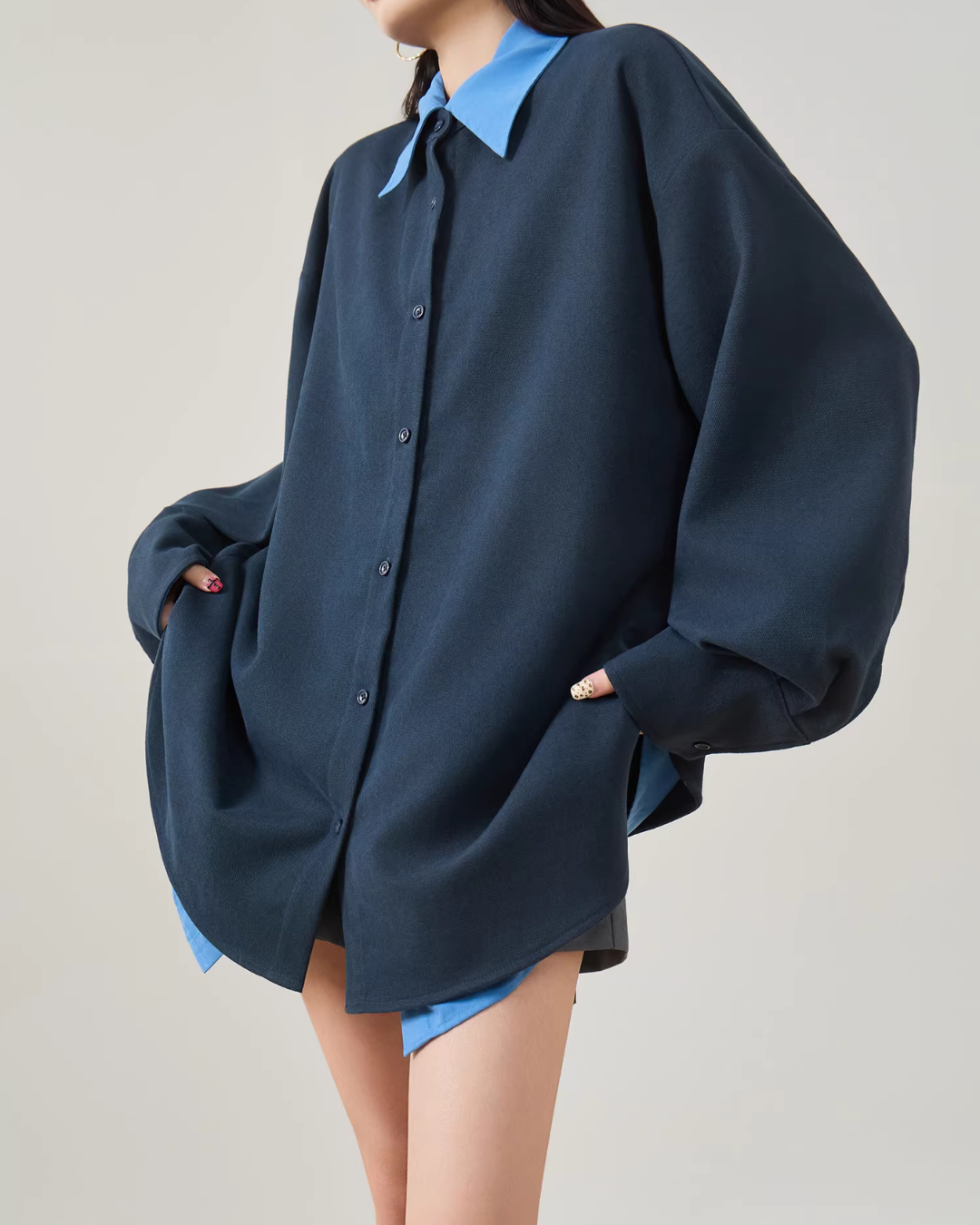 Color-Block Layered Oversized Shirt FER0072