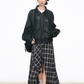 Leather Jacket / Asymmetric Check Pattern Skirt WEO0064