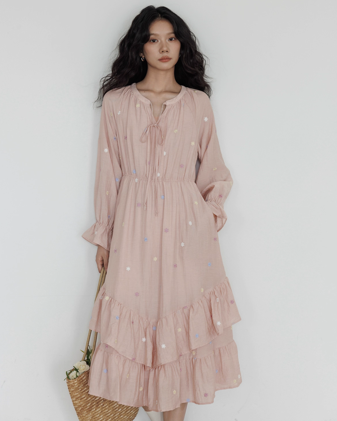 Small Floral Embroidery Long Dress VAS0156