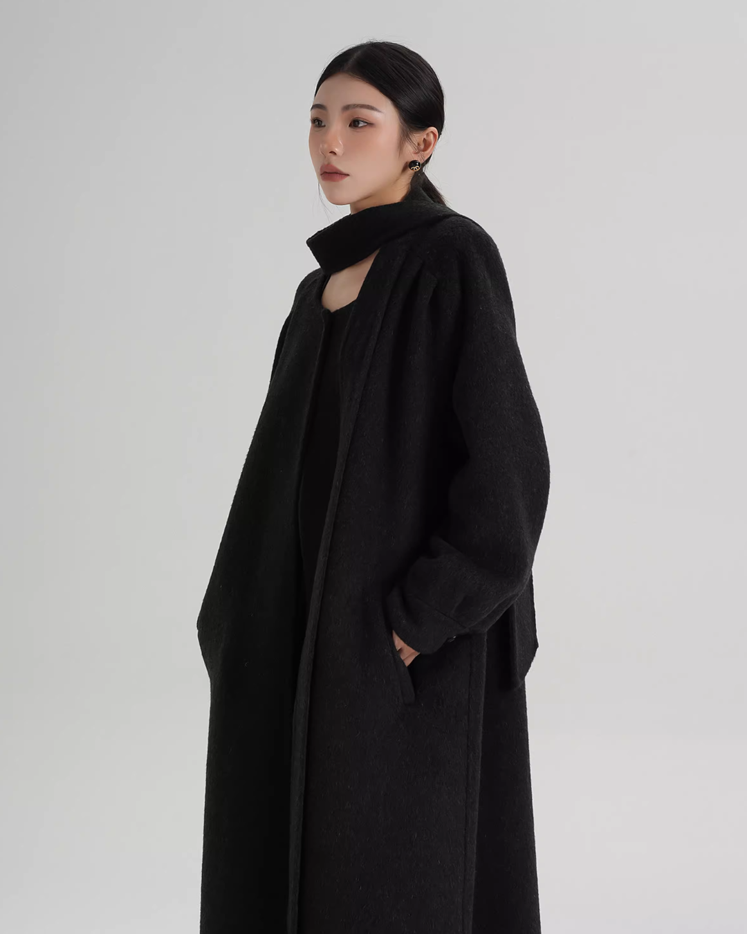 Tie Collar Long Coat SRS0384