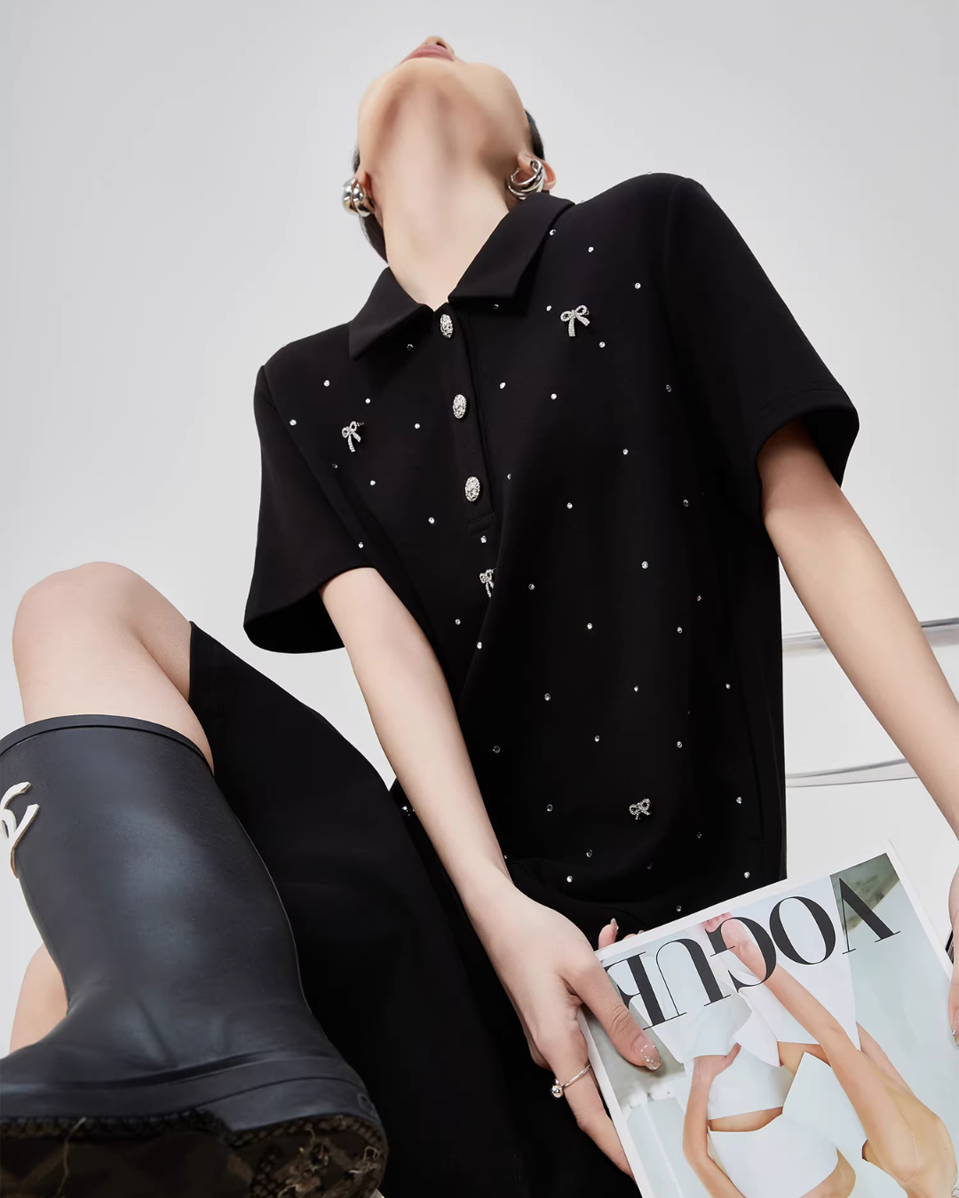 Ribbon Motif Polo Collar Mini Dress FER0113