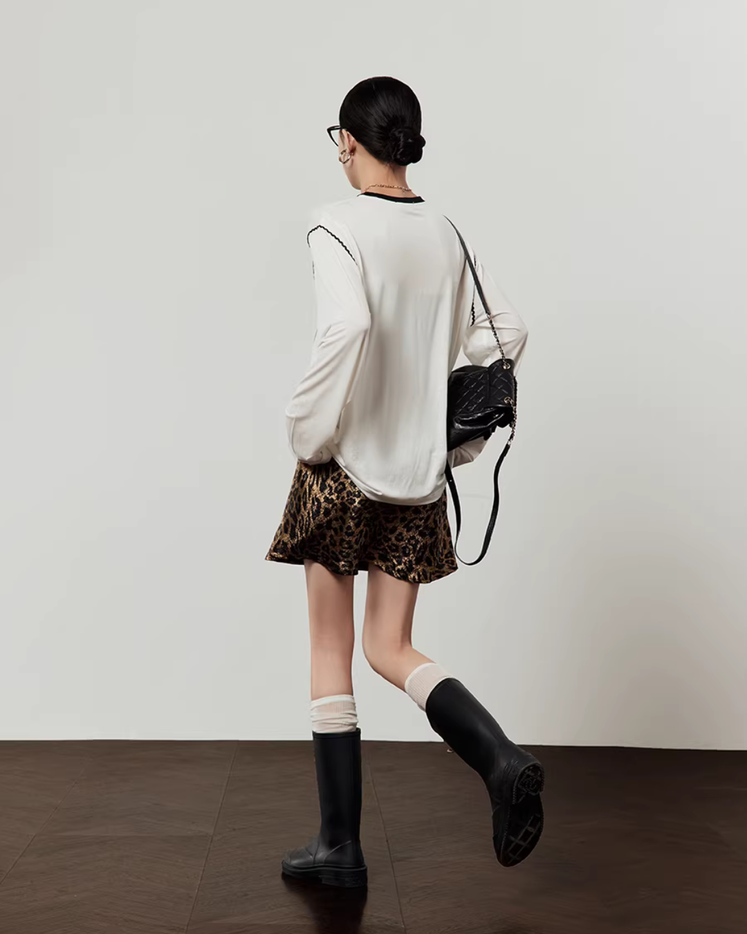 Love Tiger Long-Sleeve Top / Leopard Mini Skirt LLA0642