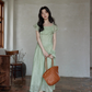 Frill Collar Green Long Dress SMS0012