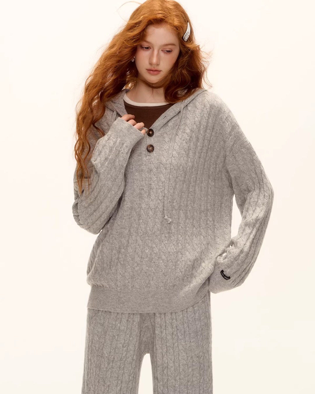 Wool Half-Button Knit Hoodie / Wide Pants ASG0073