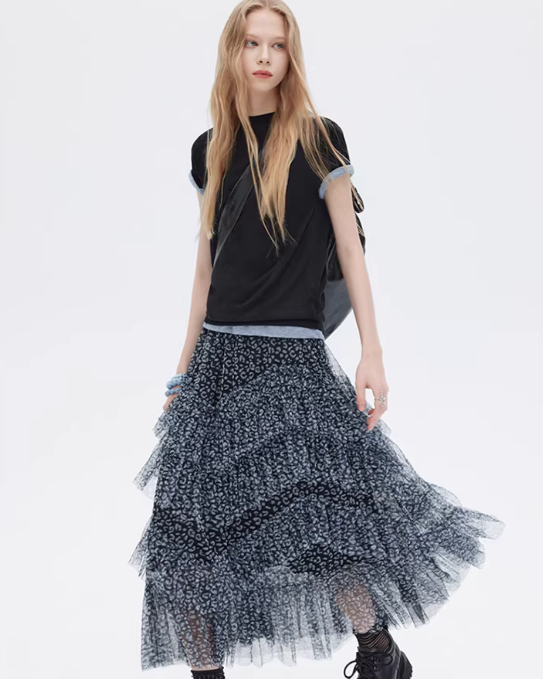 Mesh Cake Long Skirt SHN0036
