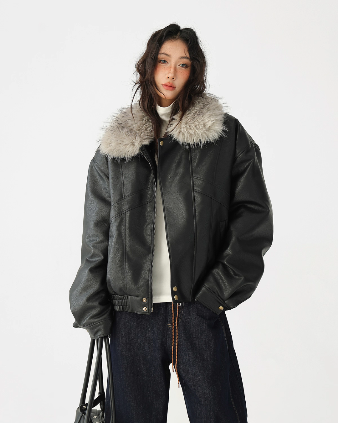Fur Collar Leather Jacket ACS0347