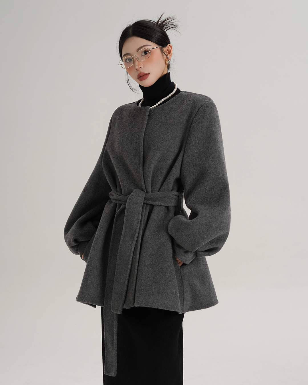 Collarless Belt Coat SRS0374