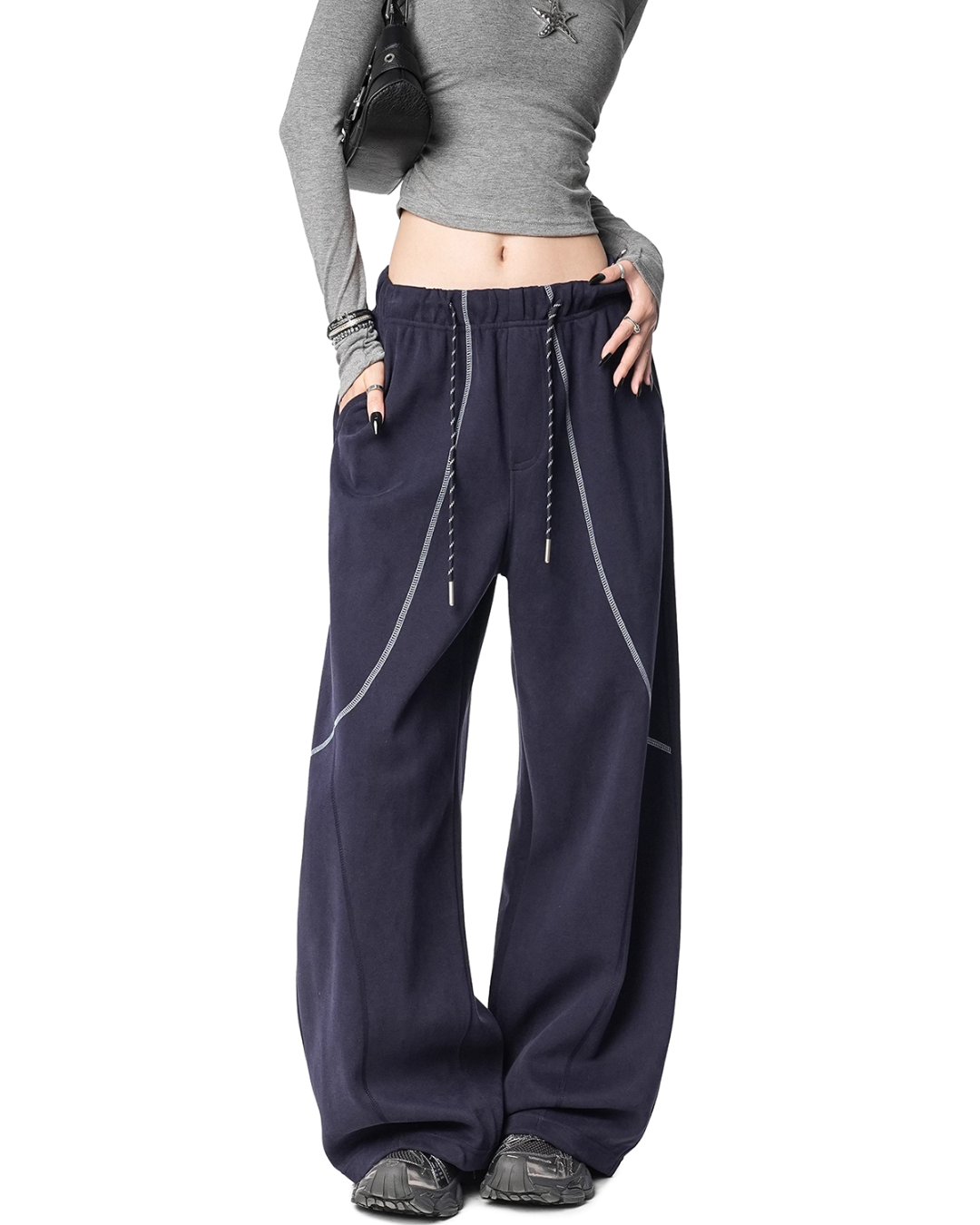 Color Contrast Stitch Sweat Pants ICM0105