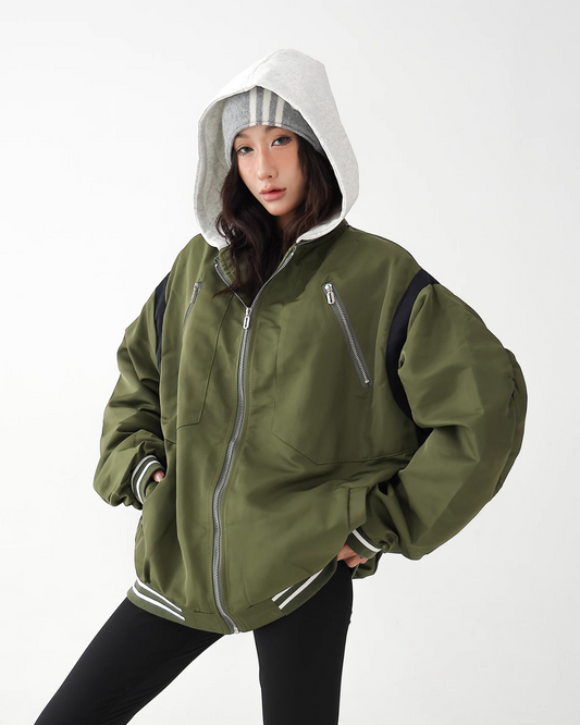 Retro Color Patchwork Hood Jacket ACS0286