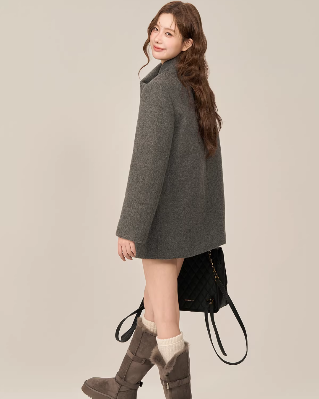 Scarf Collar Double Breasted Wool Coat WDB0003