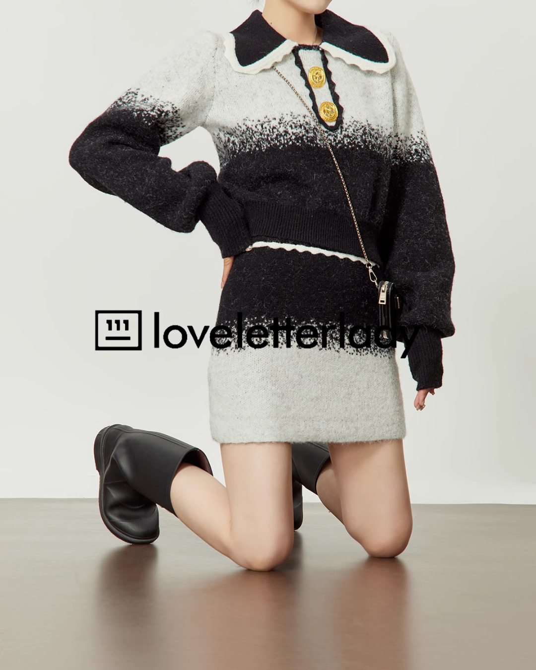 Retro Black And White Gradient Knit / Skirt  LLA0326