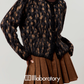 Leopard Round Neck Cardigan / Caramel Pleated Skirt LLA0553