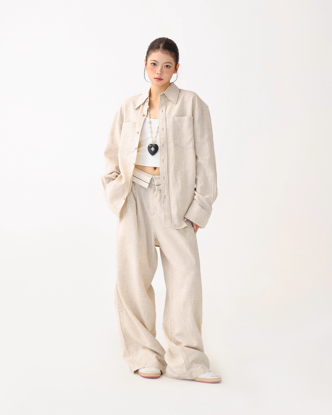 Relax Linen Long Sleeve Shirt / Wide Leg Pants ACS0287