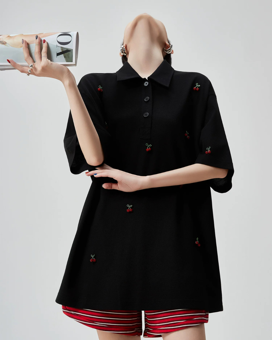 Cherry Embroidery Polo Knit Shirt FER0225