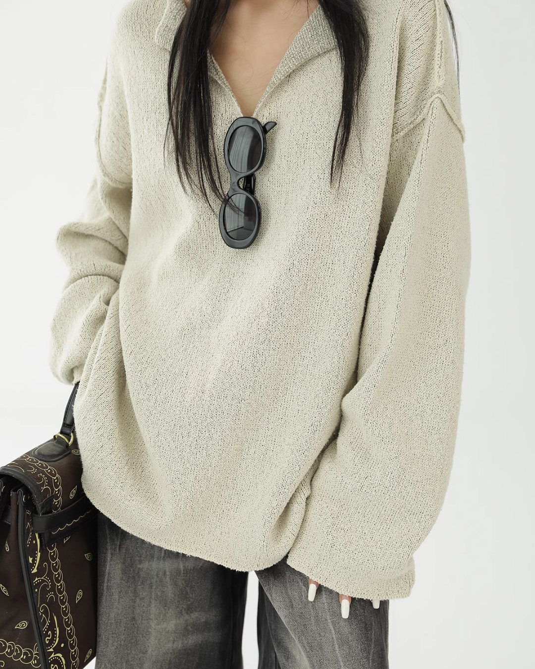 V-Neck Loose Pullover Knit ACS0144