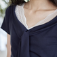 V-neck Navy Blue Dress SMS0025