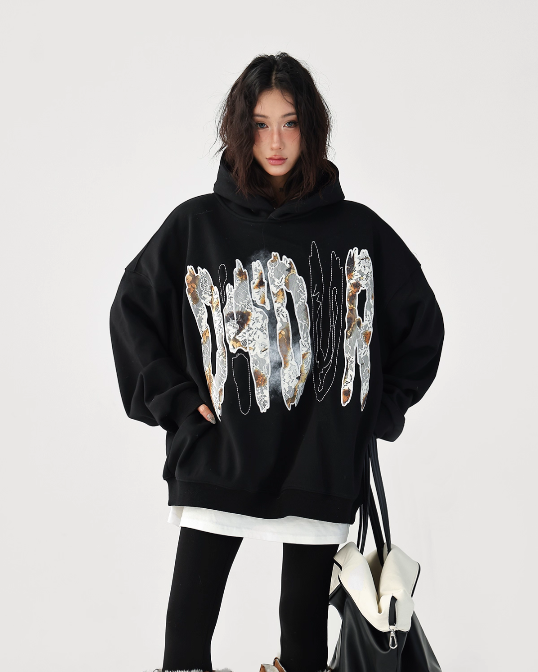 Lace Burnout Embroidered Hoodie ACS0342