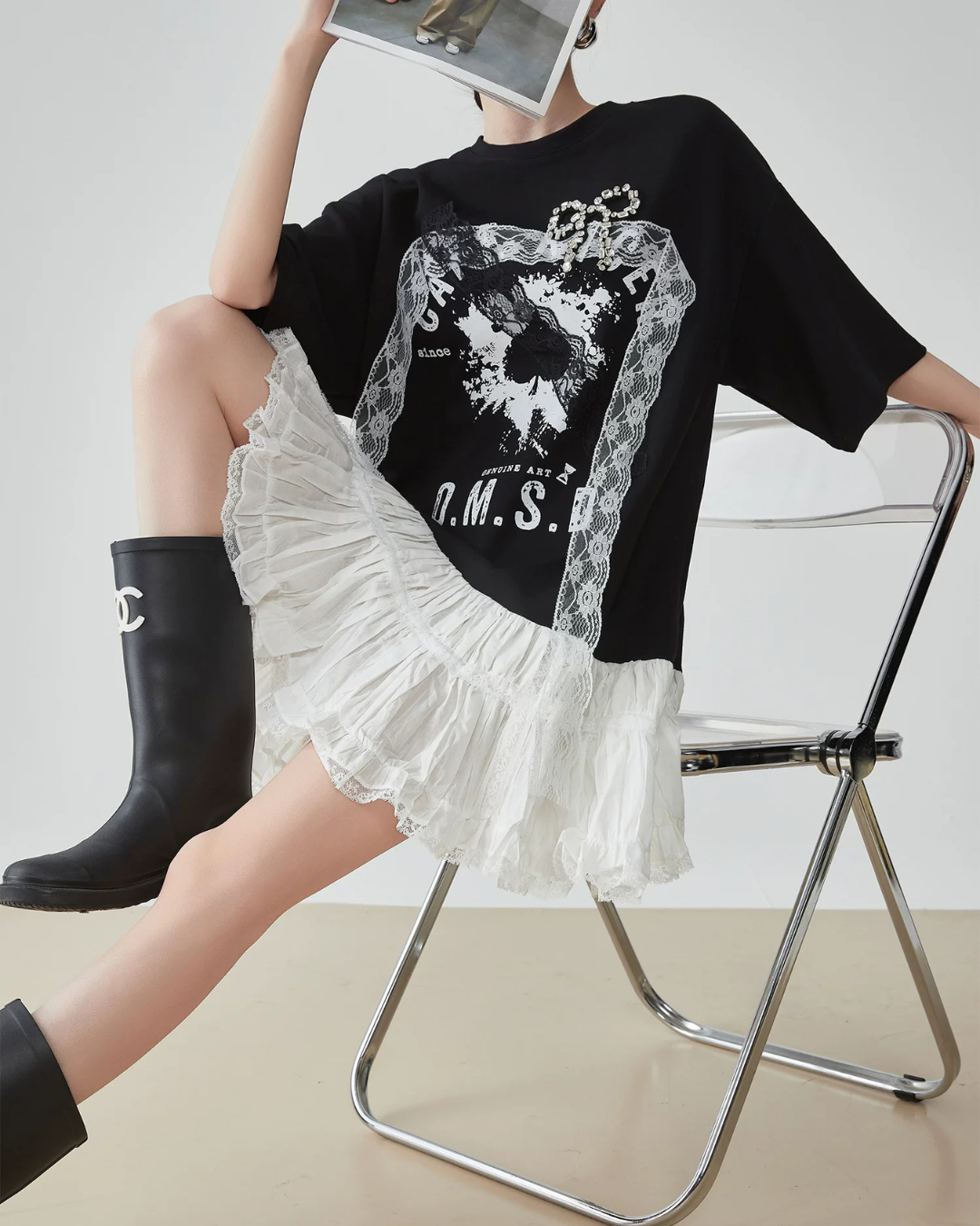 Lace Docking T-Shirt Dress FER0188