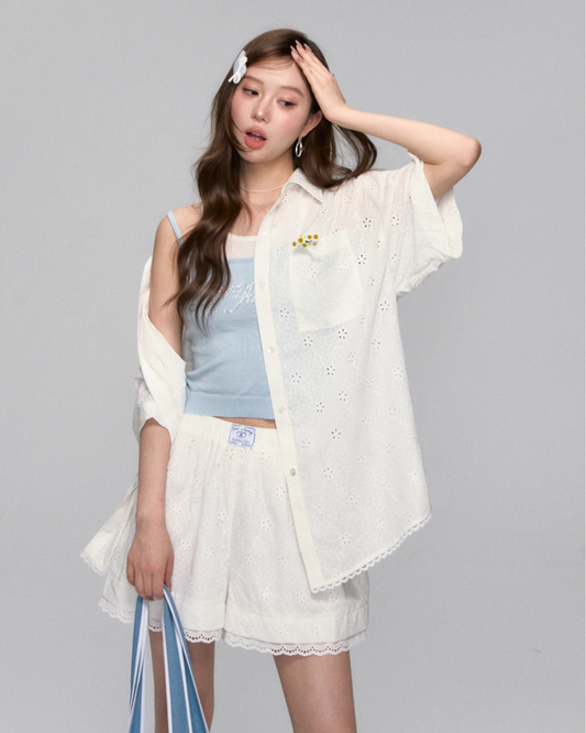 Flower Lace Short Sleeve Shirt / Half Pants ASG0043