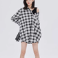 Off-Shoulder Plaid Shirt Dress SHN0049