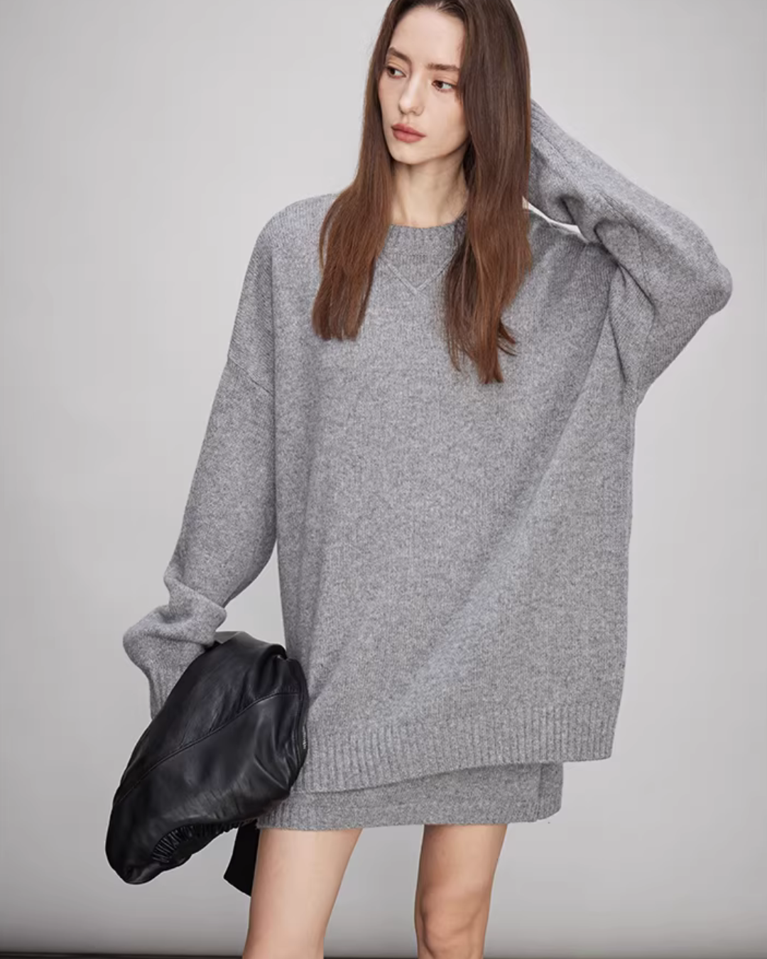 Sheep Wool Pullover Knit Top / Waist Short Skirt TEO0004