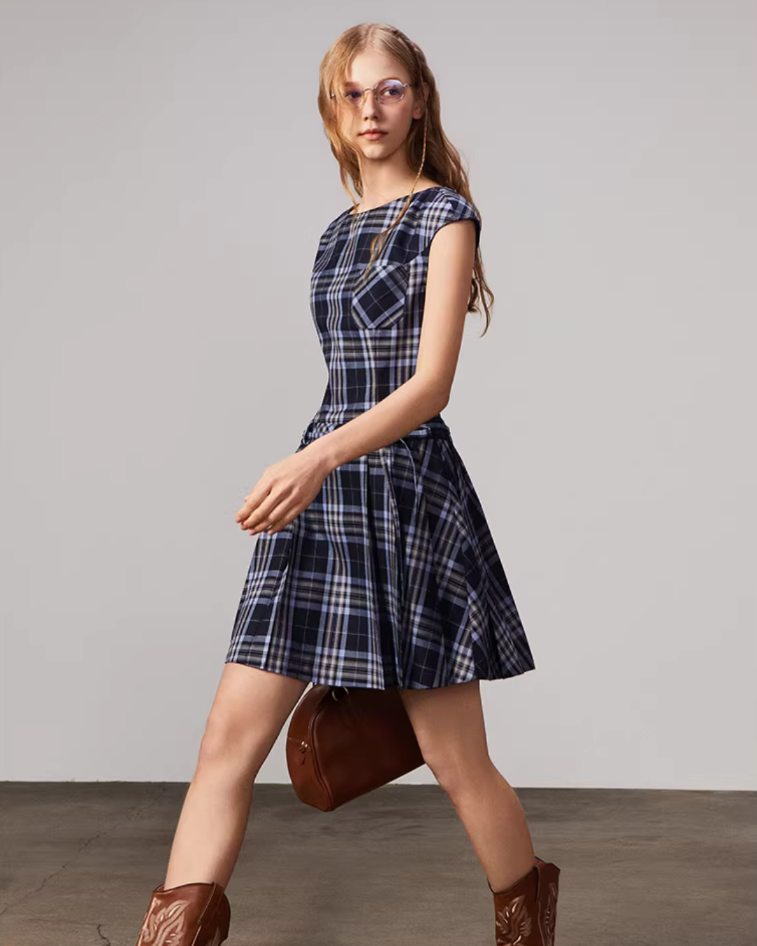 Plaid Short Sleeve Bow Dress BBK0005