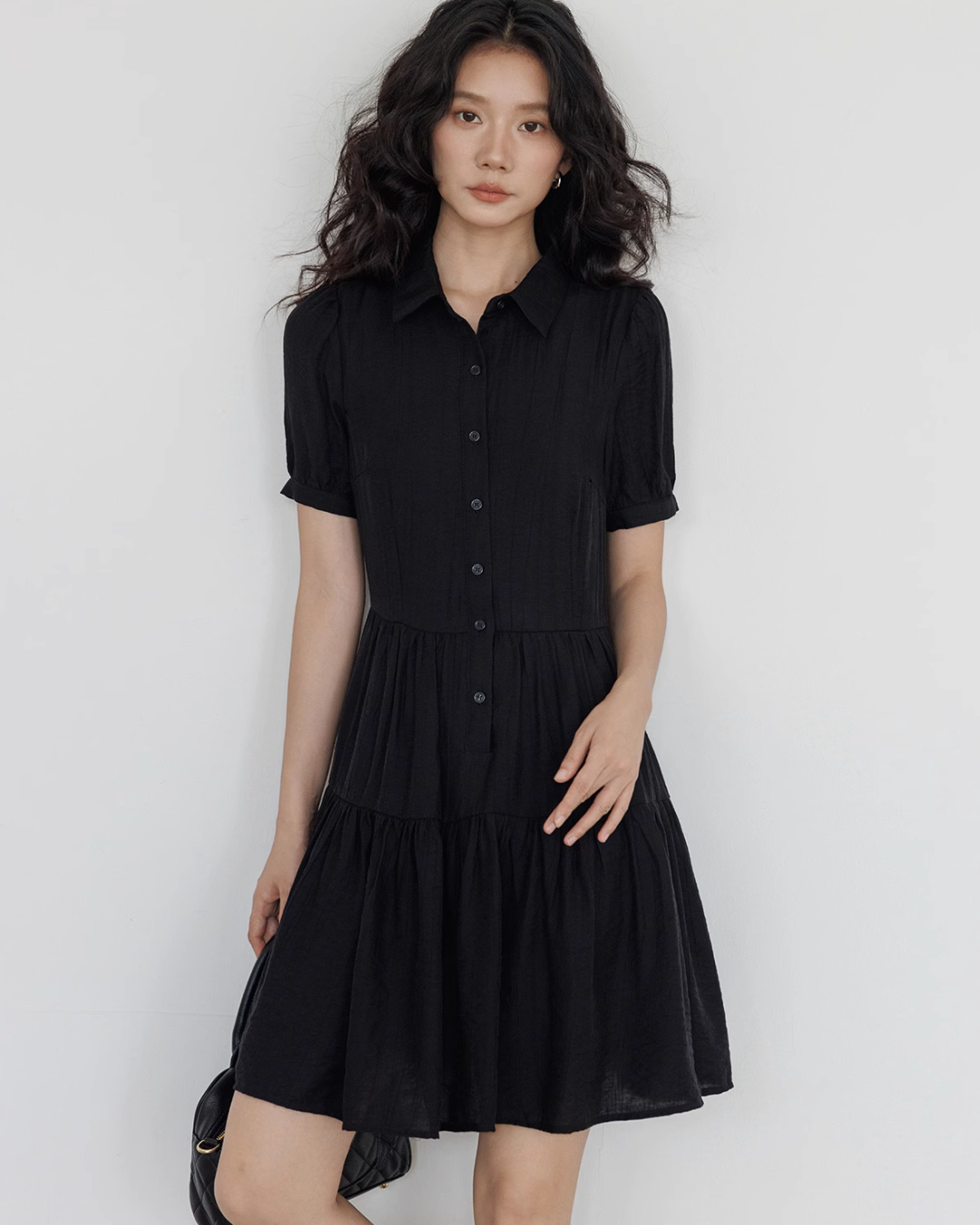 Plain Tiered Shirt Dress VAS0103