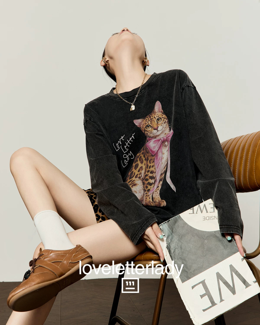 Leopard Print Oversized Sweatshirt / Leopard Casual Pants LLA0657