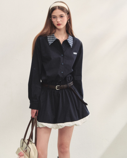 Plaid Lapel Black Dress ASG0067
