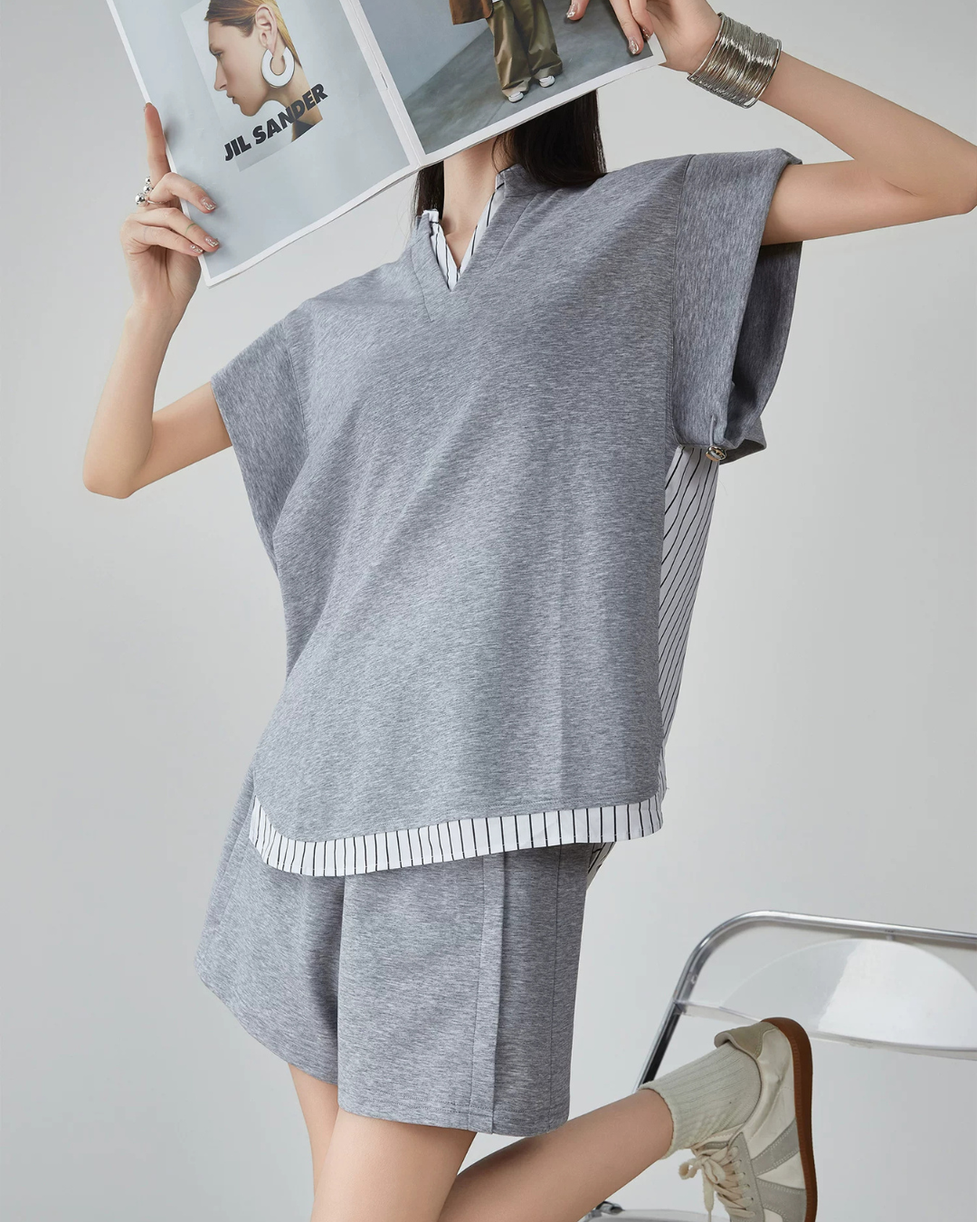 Layered-Style Key Neck Top / Shorts FER0126