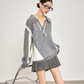 Shaggy V-Neck Knit Top / Pleated Mini Skirt SUY0031
