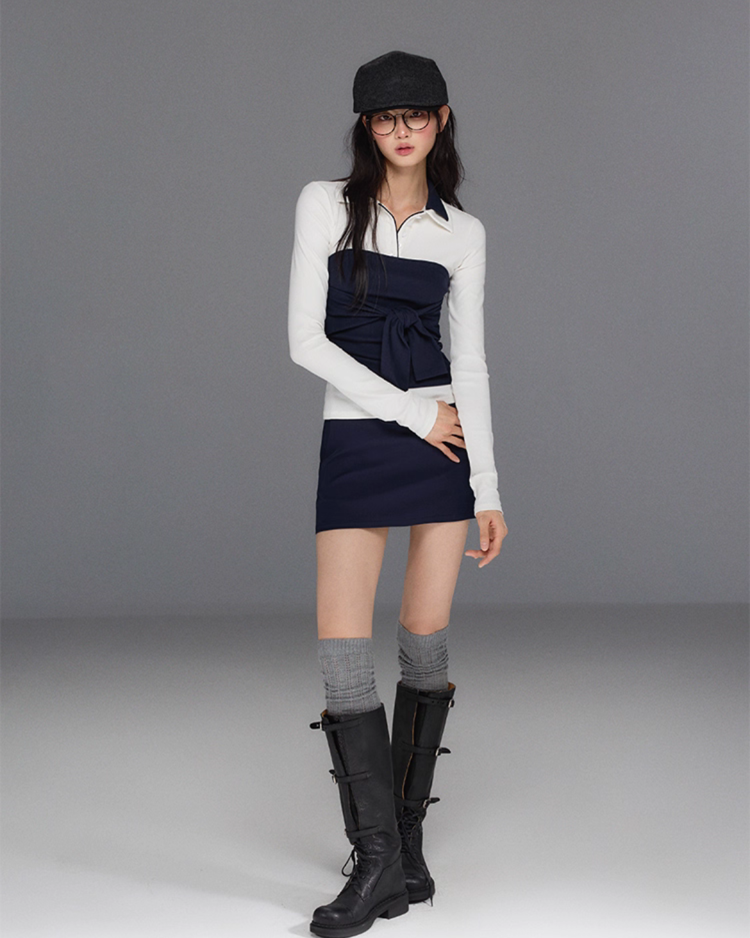 Polo Collar Base Tops / Bow Tube Top / Mini Skirt TRK0004