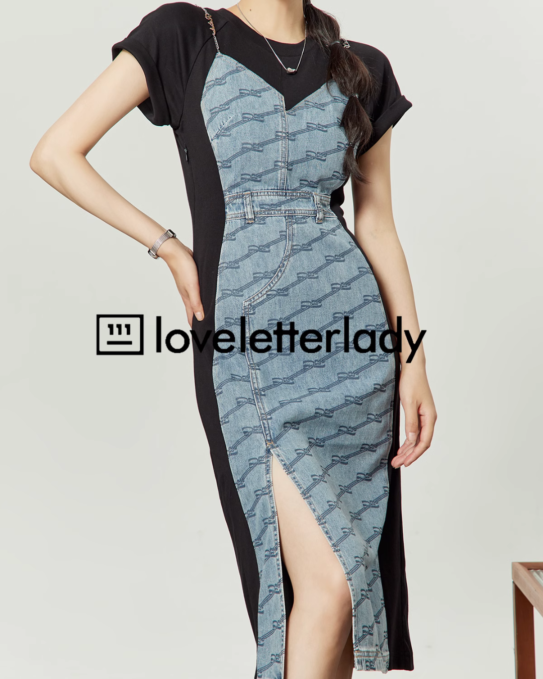 Denim Blocking Dress LLA0109