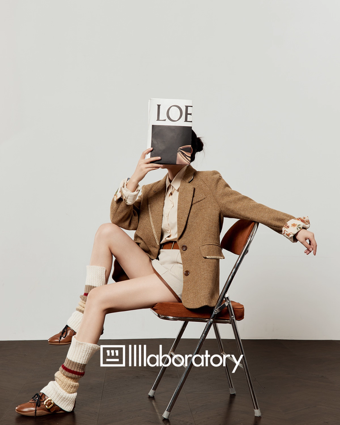 Retro Light Camel Jacket / Apricot Shirt / Mini Skirt LLA0541