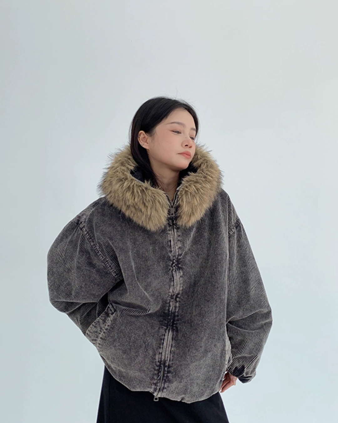 Fur Corduroy Double-Zip Jacket YLS0993
