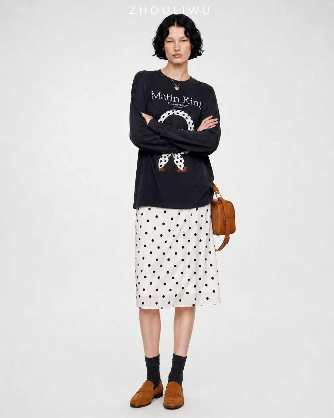 Casual Printed Long-Sleeve T-Shirt / A-line Mini Skirt LLA0664